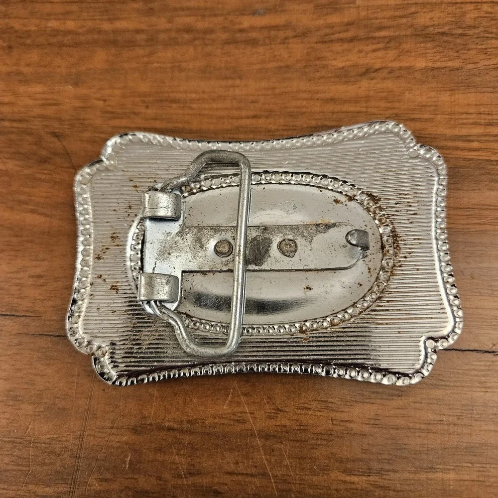 VIntage Bucking‎ Bronco Silver Tone Metal Belt Buckle Western